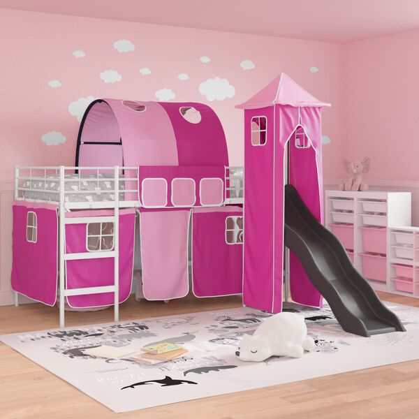 vidaXL Loftbed voor Kids Wit en Roze 79,5 x 200 cm Metaal