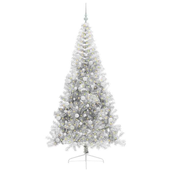 vidaXL Kunstmatig Voorverlicht Kerstboom met 300 LED Zilver 210 cm PET