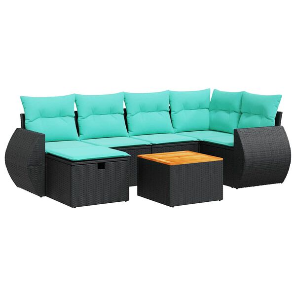 vidaXL 7-delige Loungeset met kussens poly rattan zwart