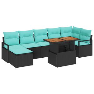 vidaXL Tuin Eetset met kussen 8 pcs Zwart en Blauwgroen