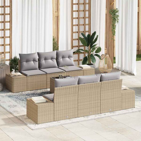 vidaXL Tuin Sofa Set met kussen 8 pcs Beige en Grijs poly rattan