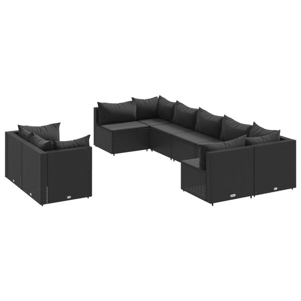 vidaXL 9-delige Loungeset met kussens poly rattan zwart