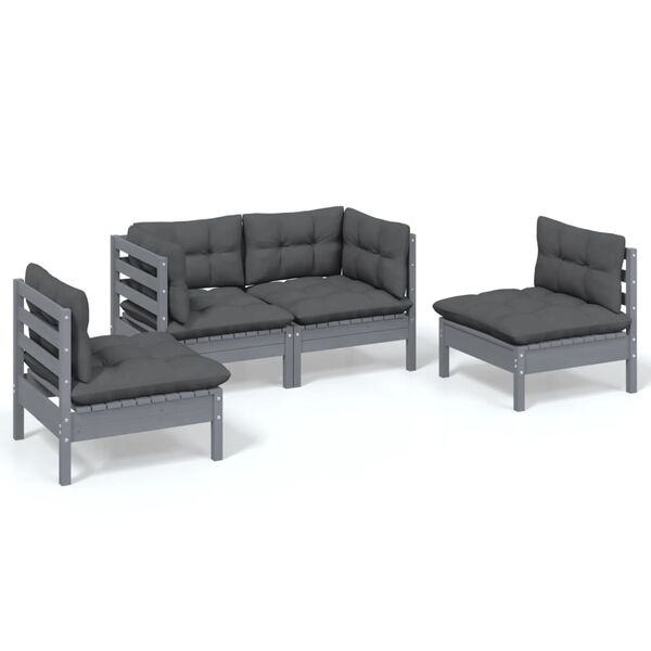vidaXL 4-delige Loungeset met kussens massief grenenhout