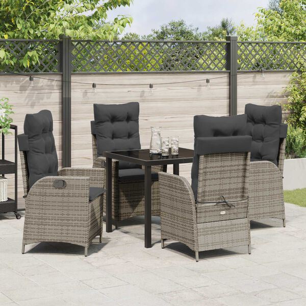 vidaXL Tuin eettafelset met kussen 5 pcs Grijs poly rattan