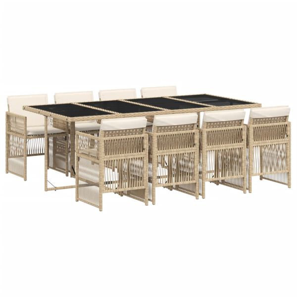 vidaXL 9-delige Tuinset met kussens poly rattan beige