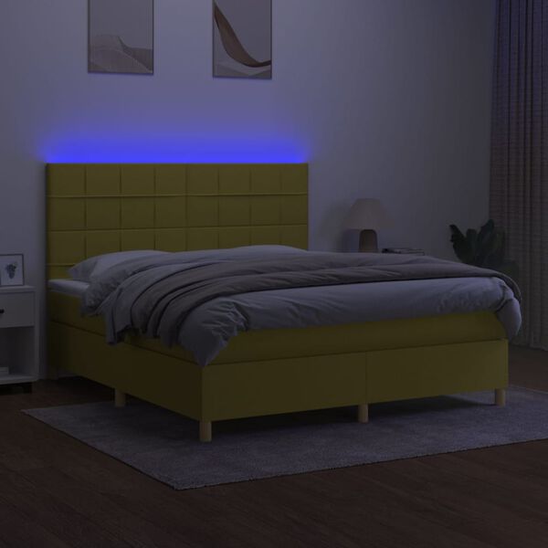 vidaXL Boxspring met matras en LED stof groen 160x200 cm