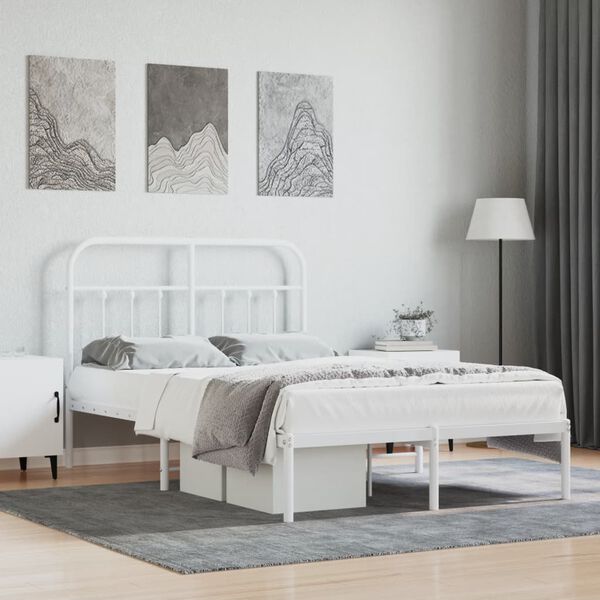 vidaXL Bedframe met hoofdbord metaal wit 120x190 cm