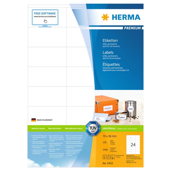 HERMA Etiketten PREMIUM 100 vellen A4 70x36 mm