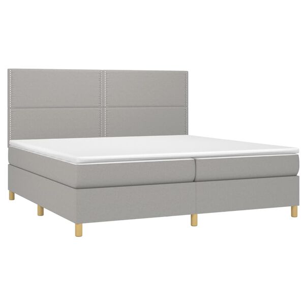 vidaXL Boxspring met matras en LED stof lichtgrijs 200x200 cm