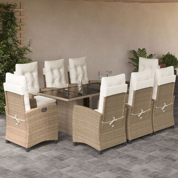 vidaXL 9-delige Tuinset met kussens poly rattan beige