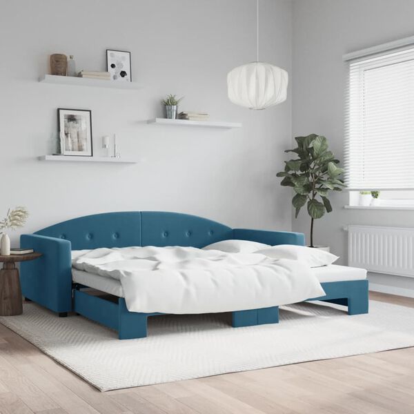 vidaXL Slaapbank met onderschuifbed 100x200 cm fluweel blauw