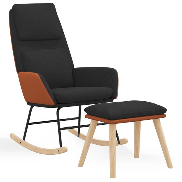vidaXL Schommelstoel met voetenbank stof zwart