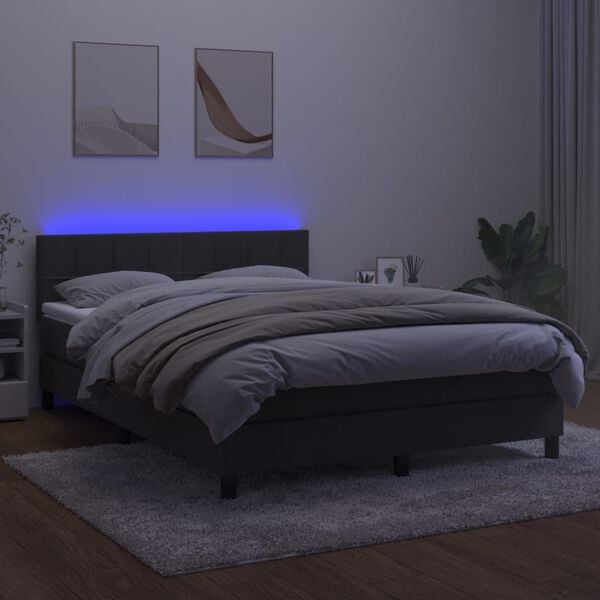 vidaXL Boxspring met matras en LED fluweel donkergrijs 140x200 cm