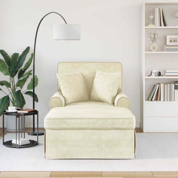 vidaXL Chaise Lounge met Rok Cr&egrave;me 91 x 157 x 91 cm Geribbelde Stof