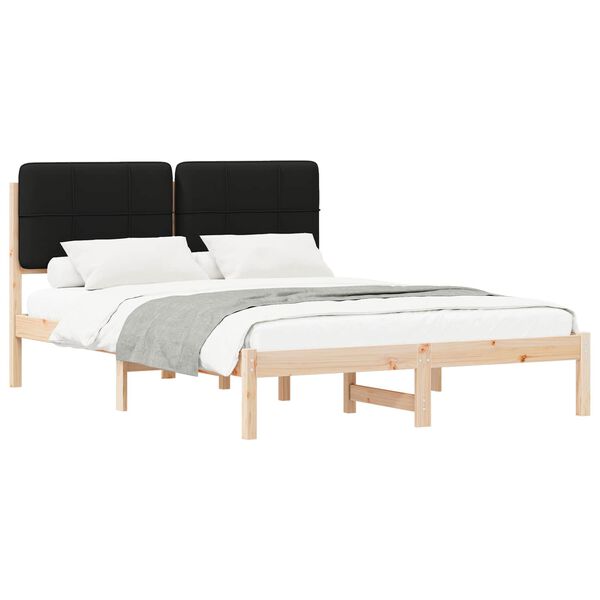 vidaXL Bedframe met Gevoerd Hoofdgedeelte Zwart 135 x 190 cm