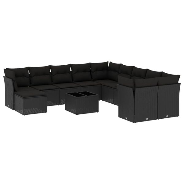 vidaXL 12-delige Loungeset met kussens poly rattan zwart