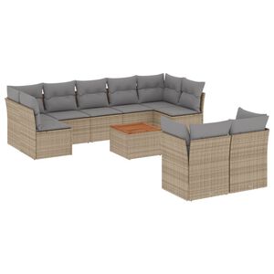 vidaXL 10-delige Loungeset met kussens poly rattan gemengd beige