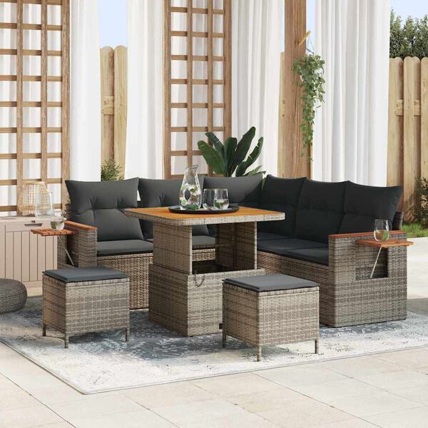 vidaXL Tuinbankenset met kussen 9 pcs Grijs poly rattan