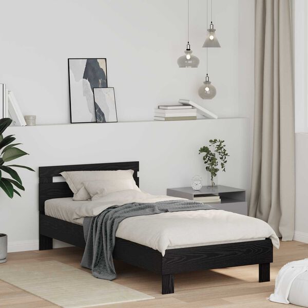 vidaXL Bedframe met hoofdeinde Zwart Eiken 98.5 x 200 cm Bewerkt hout