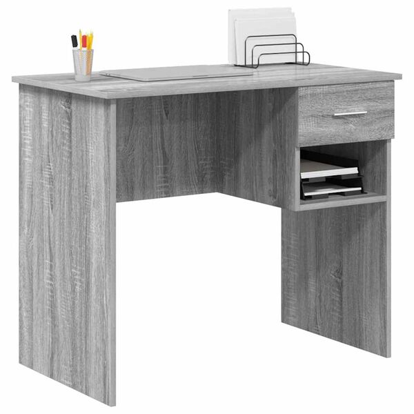 vidaXL Bureau met lade Grijs sonoma 90 x 49.5 x 75 cm Bewerkt hout