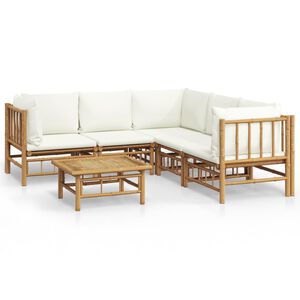 vidaXL 6-delige Loungeset met kussens bamboe cr&egrave;mewit