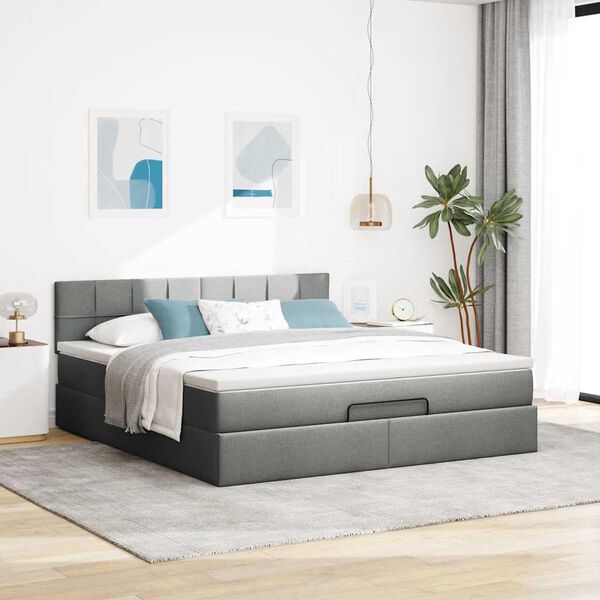 vidaXL Ottoman bed met matras 160x200cm stof donkergrijs