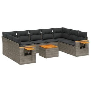 vidaXL 10-delige Loungeset met kussens poly rattan grijs