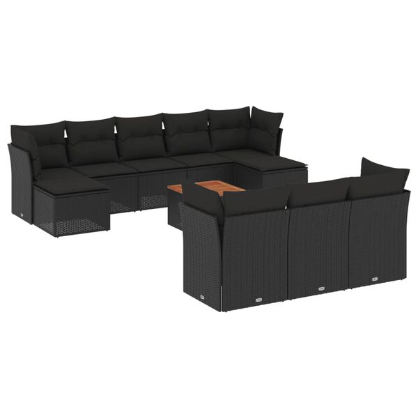 vidaXL 11-delige Loungeset met kussens poly rattan zwart