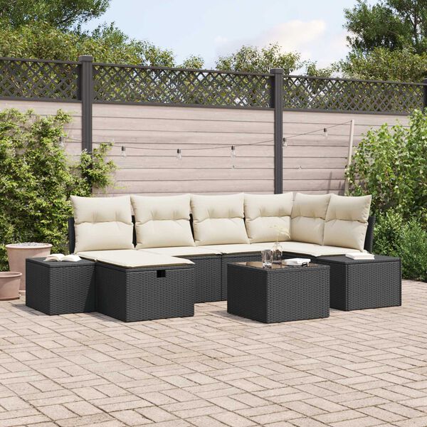 vidaXL Tuin Sofa Set met kussen 7 pcs Zwart poly rattan