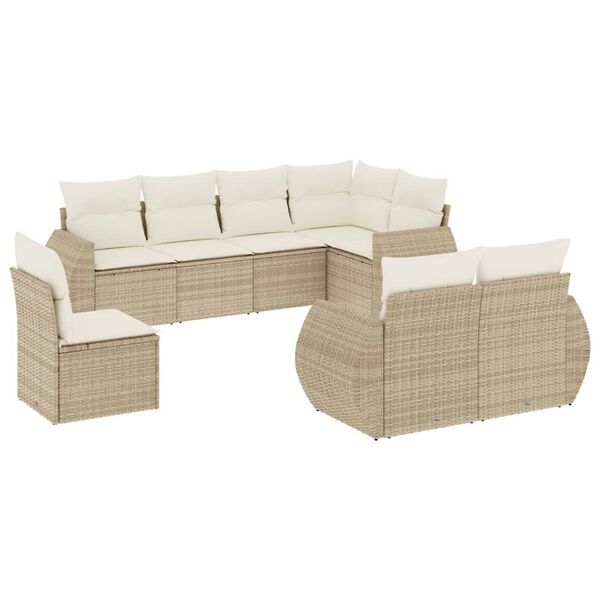 vidaXL 8-delige Loungeset met kussens poly rattan beige