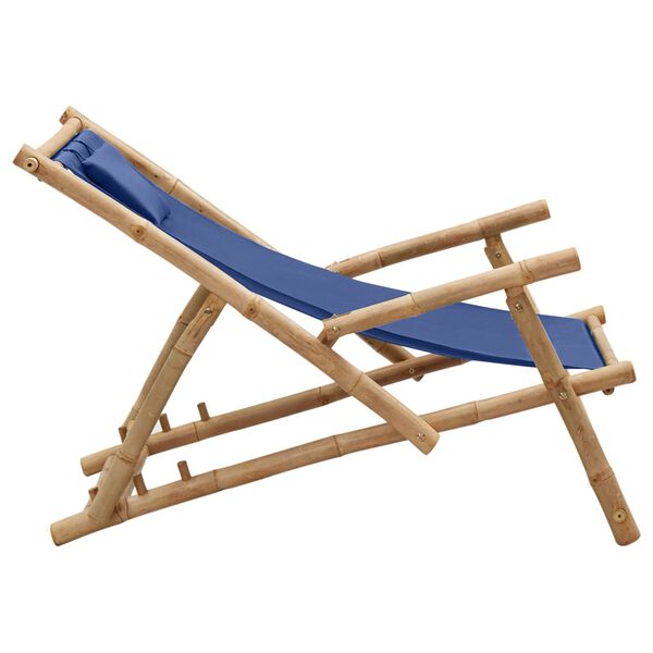 vidaXL Terrasstoel bamboe en canvas marineblauw
