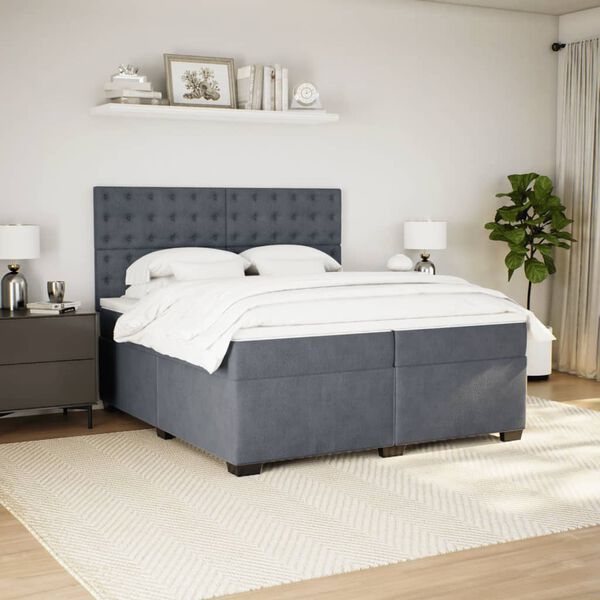 vidaXL Boxspring met matras fluweel donkergrijs 200x200 cm
