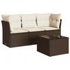 vidaXL 4-delige Loungeset met kussens poly rattan bruin