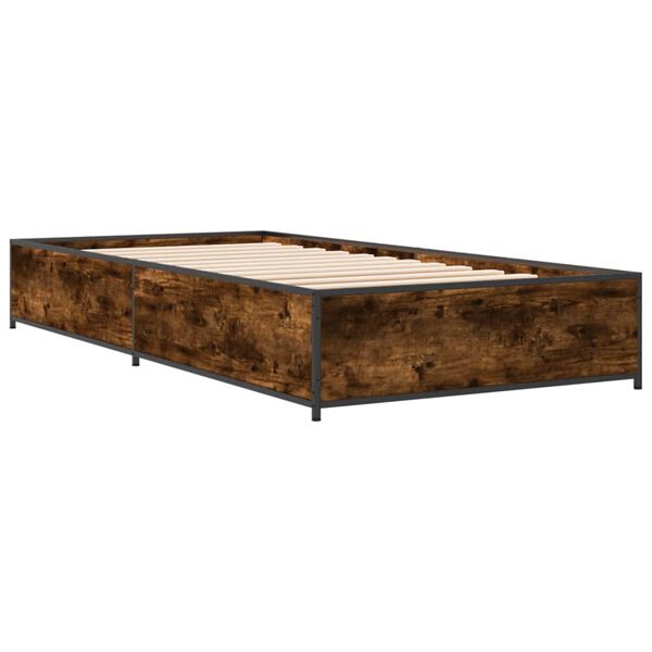 vidaXL Bedframe bewerkt hout en metaal gerookt eikenkleurig 90x200 cm
