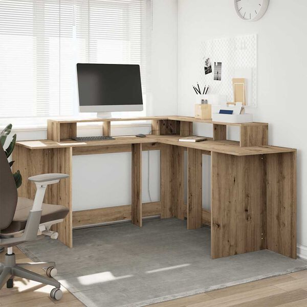 vidaXL Bureau met LED-verlichting 152x152x91 cm hout artisanaal eiken