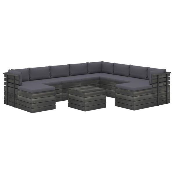 vidaXL 11-delige Loungeset pallet met kussens massief grenenhout