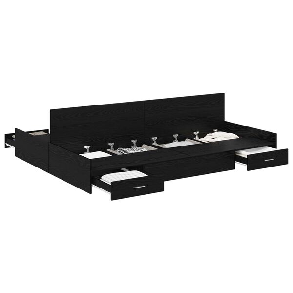 vidaXL Opbergbedframe met lade Zwart Eiken 150 x 200 cm Bewerkt hout