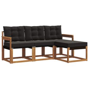 vidaXL Buiten bankenset met kussen 4 pcs Natuurlijk en Zwart
