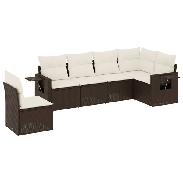 vidaXL 6-delige Loungeset met kussens poly rattan bruin