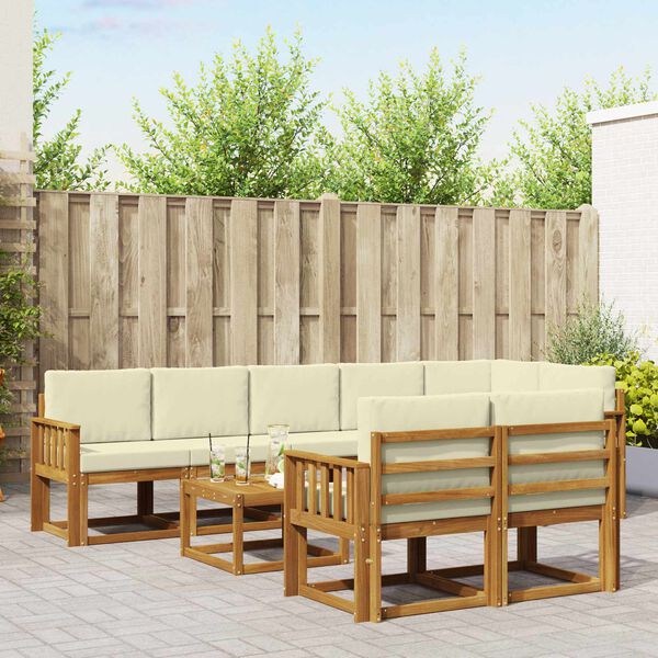 vidaXL Buiten bankenset met kussen 9 pcs Natuurlijk en Cr&egrave;me