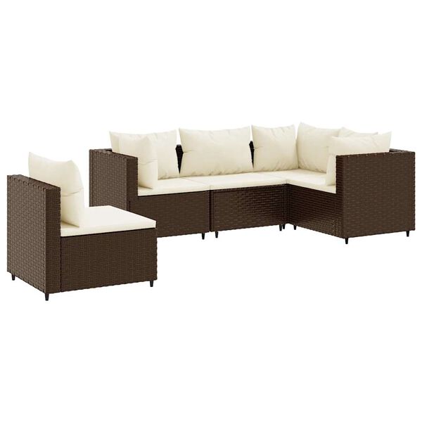 vidaXL 5-delige Loungeset met kussens poly rattan bruin