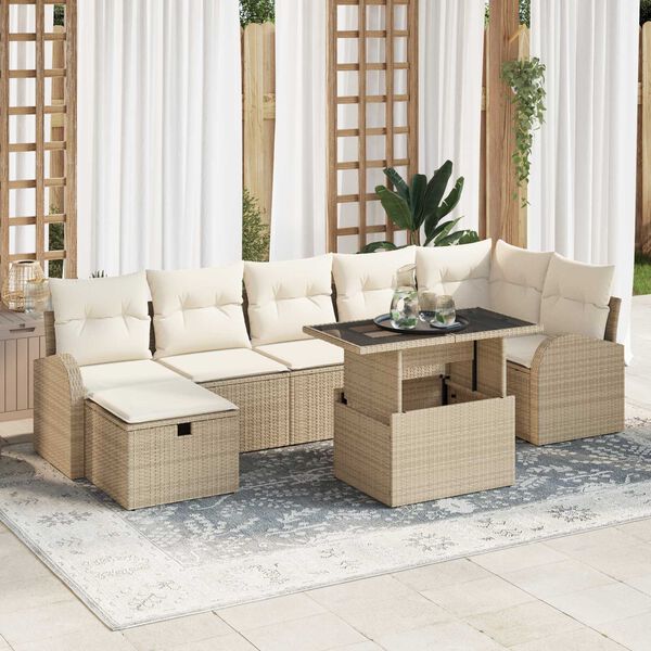 vidaXL Tuin Sofa Set met kussen met opslag 8 pcs Beige Poly riet