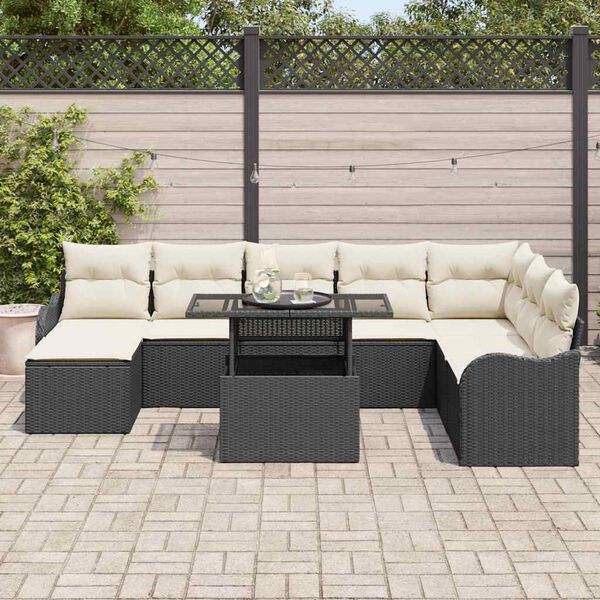 vidaXL Tuin Sofa Set met kussen met opslag 9 pcs Zwart Poly riet