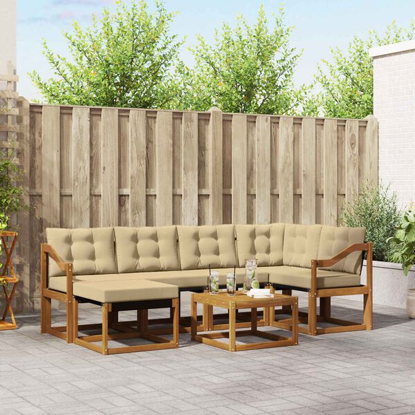 vidaXL Buiten bankenset met kussen 7 pcs Natuurlijk en Beige