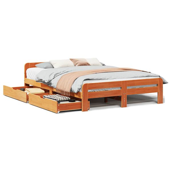 vidaXL Bedframe zonder matras massief grenenhout wasbruin 140x200 cm
