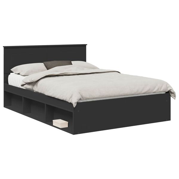 vidaXL Bedframe met hoofdeinde Zwart 140 x 200 cm Bewerkt hout
