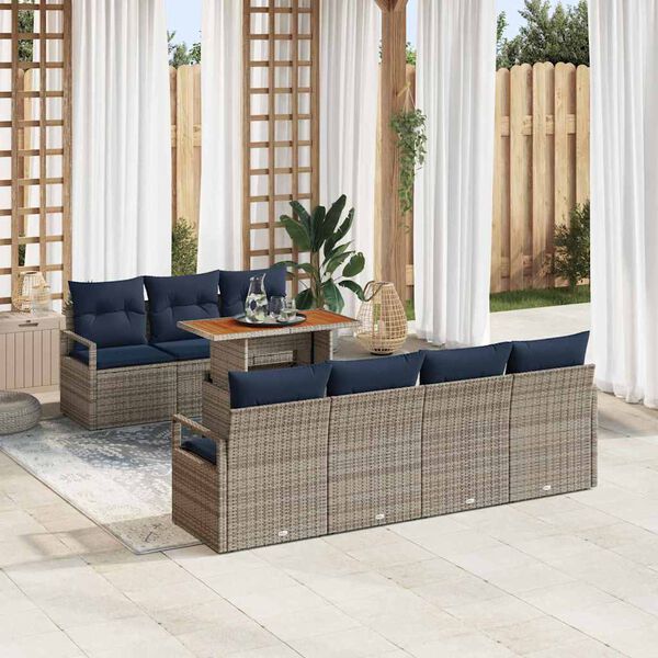 vidaXL Tuin Sofa Set met kussen met kussen 8 pcs Grijs en Blauw