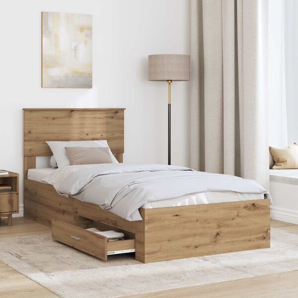 vidaXL Bedframe met hoofdeinde Artisan Eiken 90 x 200 cm Bewerkt hout