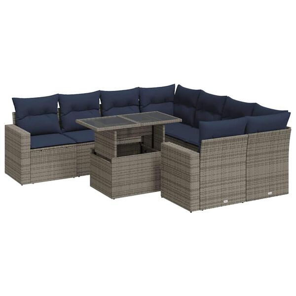 vidaXL 9-delige Loungeset met kussens poly rattan acacia grijs