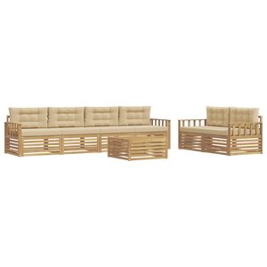 vidaXL Buiten bankenset 7 st 6-zits Wit en Beige Polyester